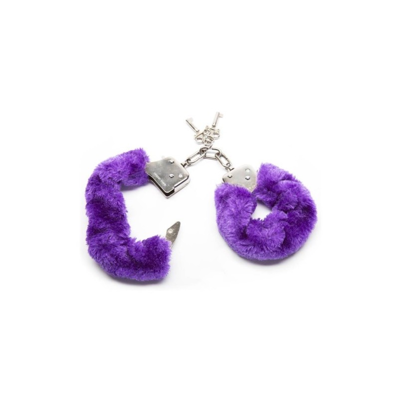 Μεταλλικές χειροπέδες μέ μώβ επένδυση γουνάκι και κλειδαριά