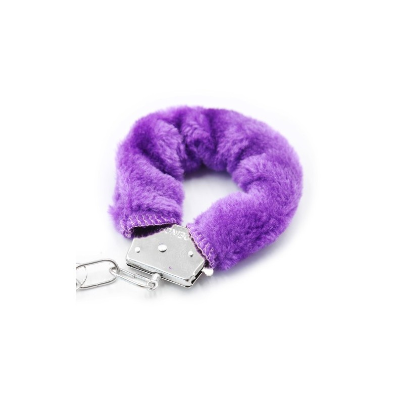 Μεταλλικές χειροπέδες μέ μώβ επένδυση γουνάκι και κλειδαριά