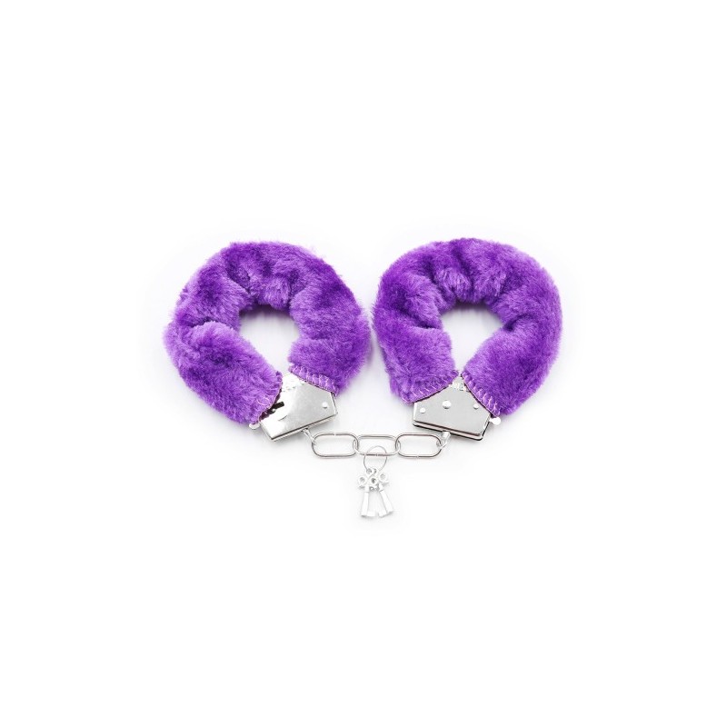 Μεταλλικές χειροπέδες μέ μώβ επένδυση γουνάκι και κλειδαριά