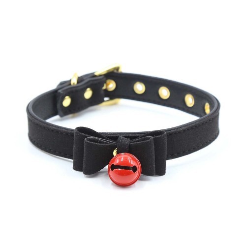 Black leather Kitty Collar with Red Bell