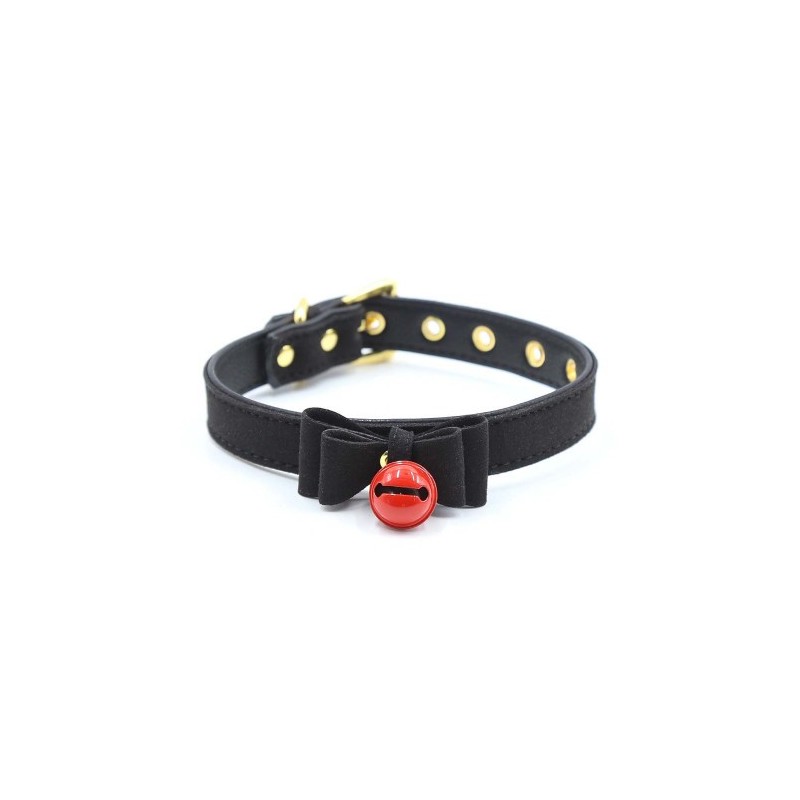 Black leather Kitty Collar with Red Bell