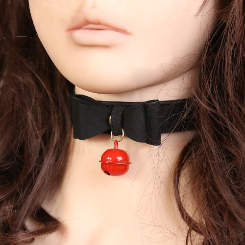 Black leather Kitty Collar with Red Bell