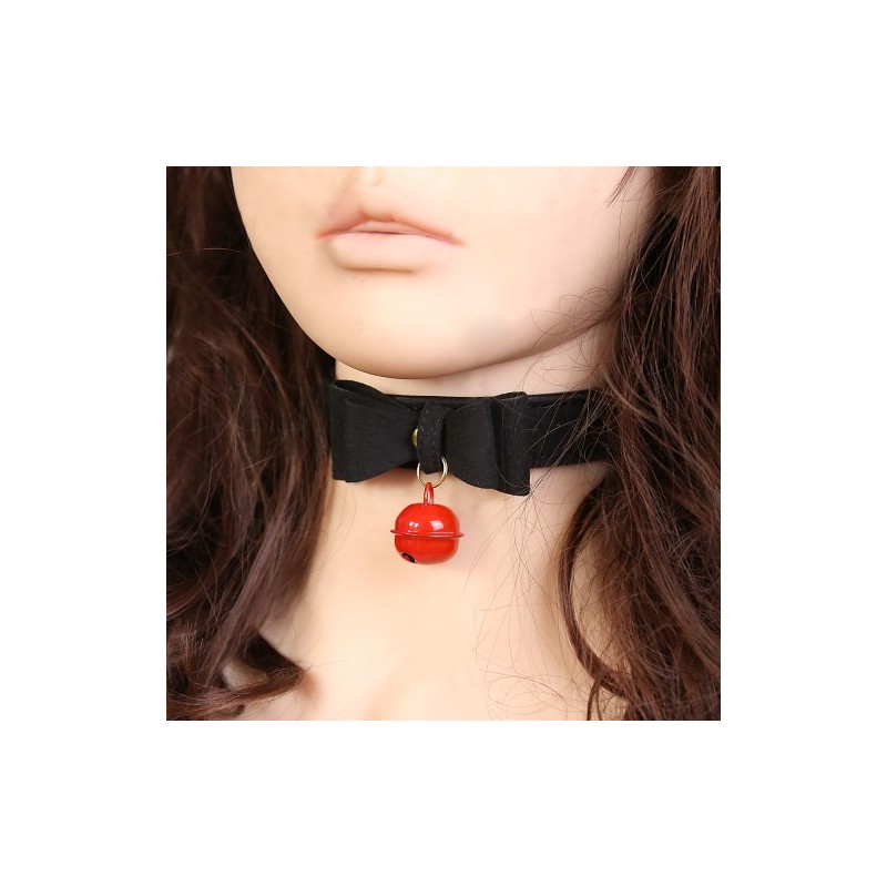 Black leather Kitty Collar with Red Bell