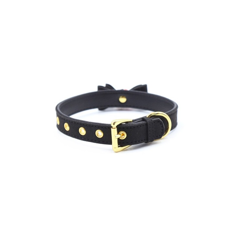 Black leather Kitty Collar with Red Bell