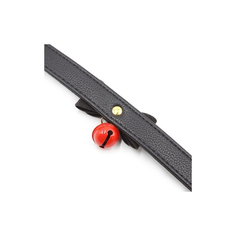 Black leather Kitty Collar with Red Bell