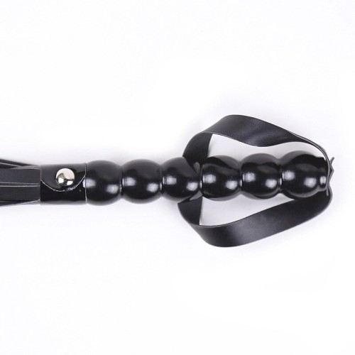 Naughty Toys μαύρο δερμάτινο μαστίγιο μέ χάνδρινό χερούλι 65 εκ
