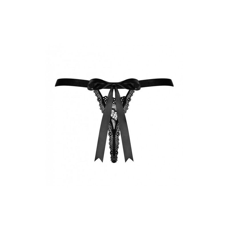 Μαύρο Δαντελωτό Στρίνγκ με Φιόγκο Obsessive Isabellia