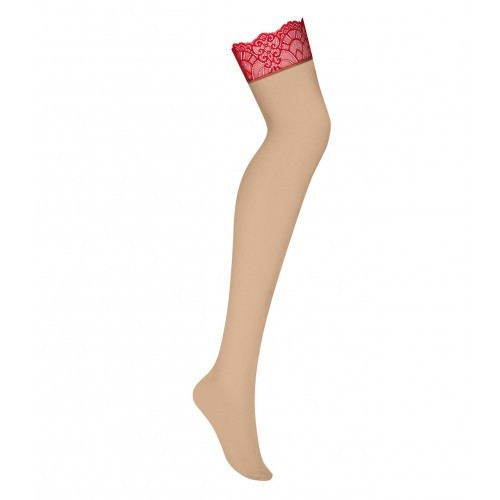 Μπεζ Κάλτσες με Κόκκινη Δαντέλα Obsessive Loventy