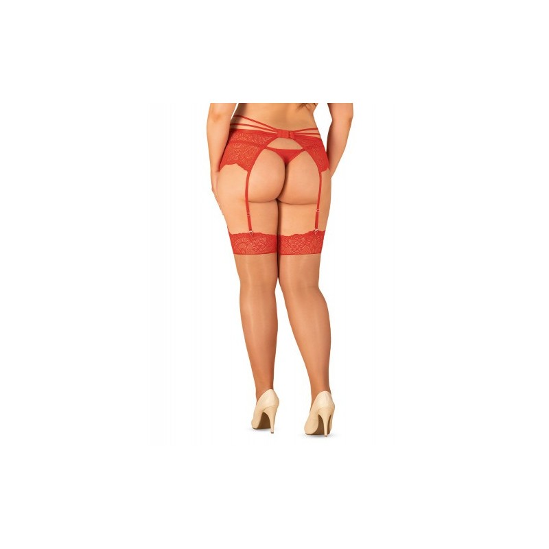 Μπεζ Κάλτσες με Κόκκινη Δαντέλα 2XL Obsessive Loventy