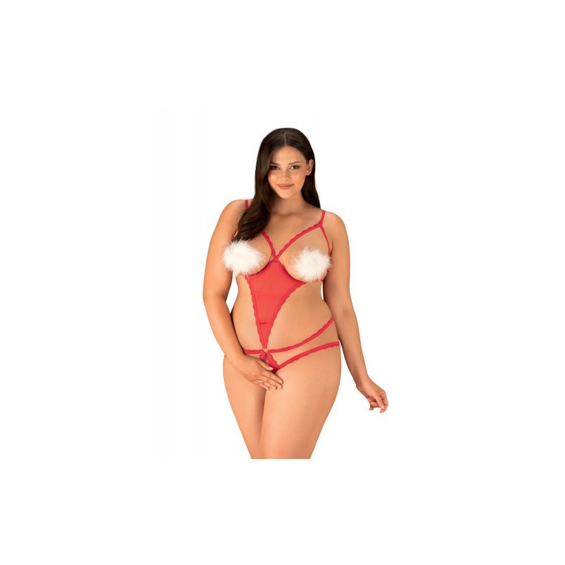 Κόκκινο Κορμάκι με Καλύμματα Θηλών &amp Ανοιχτό Κάβαλο 2XL Obsessive Merrynel