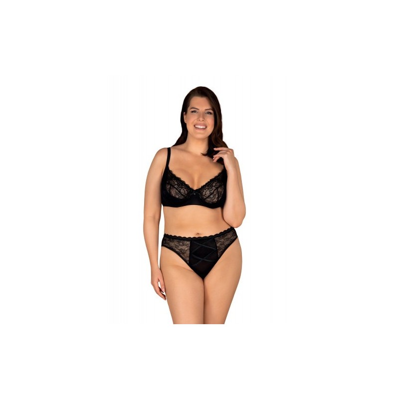Μαύρο Δαντελωτό Σουτιέν με Εσώρουχο 2XL Obsessive Laurise