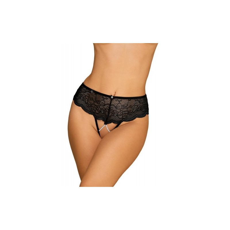 Μαύρο Δαντελωτό Εσώρουχο με Ανοιχτό Κάβαλο Obsessive Pearlove