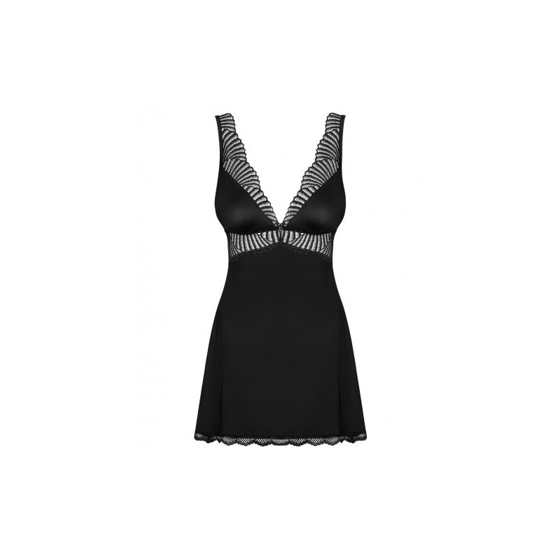 Αισθησιακό Μαύρο Νυχτικό με Στρίνγκ 2XL Obsessive Klarita