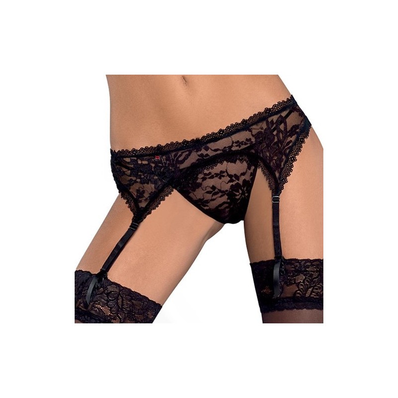 Μαύρη Δαντελωτή Ζαρτιέρα με στρίνγκ Obsessive